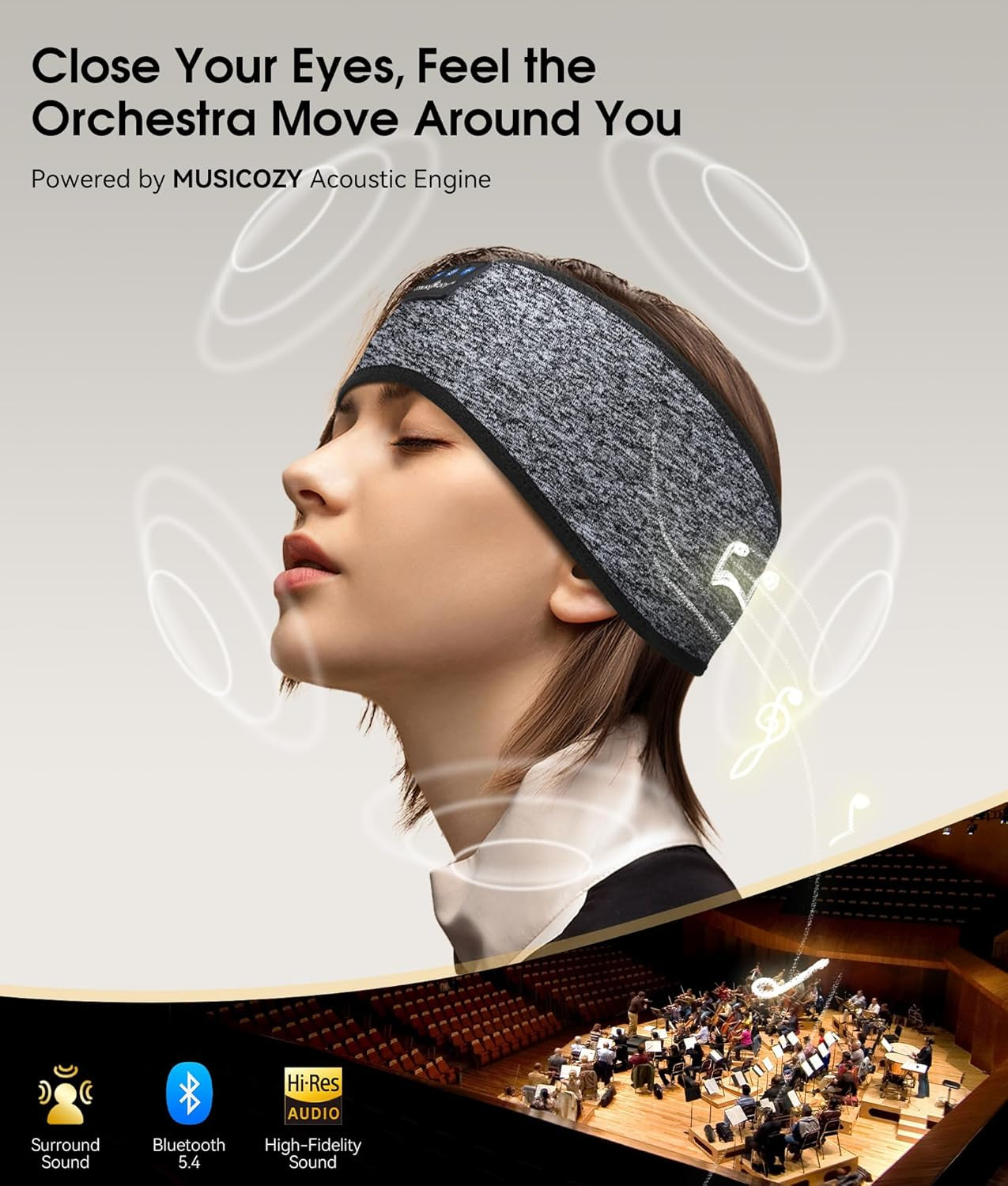 Sleep Headphones Bluetooth 5.4 Headband, Wireless Earphones Music Sleep Earbuds Sleeping Eye Mask with HD Stereo Speakers for Workout Running Travel Yoga, Ideal Gifts for Men Women