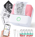 SLOK Thermal Mini Printer, Portable Inkless Bluetooth Sticker Maker with 10 Rolls Paper, Pink